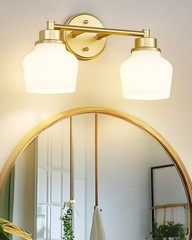 Emak Modern Gold Bathroom Light Fixtures, 2-Light Vanity Lights with Milk Gla…
