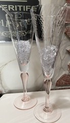 Pair Mega GIANT 40oz/16» Tall CHAMPAGNE Toasting FLUTES Clear Crystal/Pink Stem