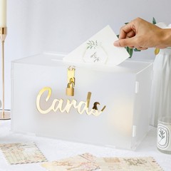 Frosted Acrylic Wedding Card Box Lock Large Gift Reception Slot String Light