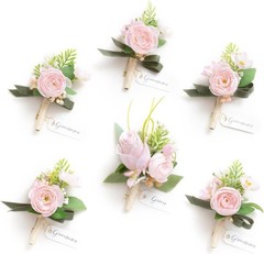 Blush Pink Boutonniere Set for Men, 6pcs Wedding Flowers