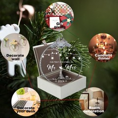 Unique 2024 Crystal Glass Wedding Ornament Mr and Mrs Gift for Couples