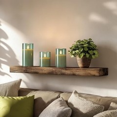 Green Glass Flameless Candles with Remote and Timer, Real Wax Olive Green
