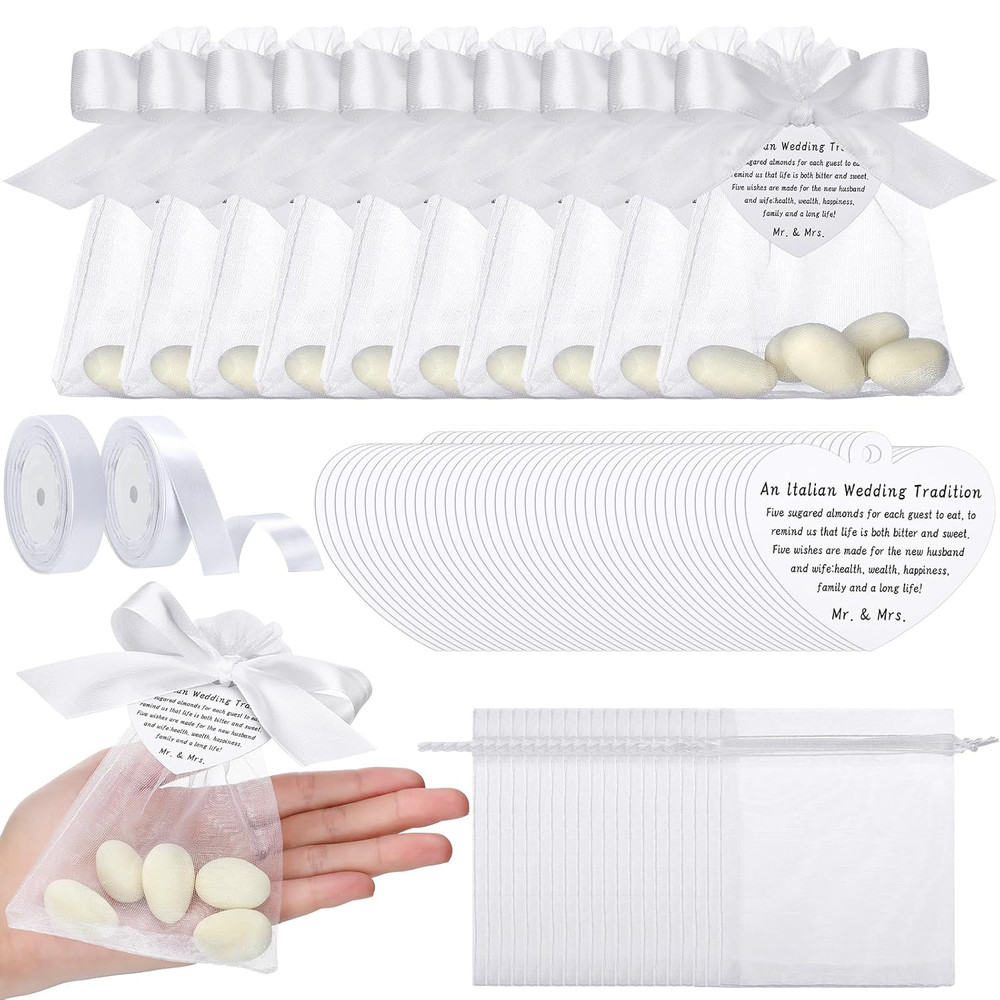 202 Pcs 100 Sets Wedding Italian Almond Favors for Guests Include Five Wishes Tr