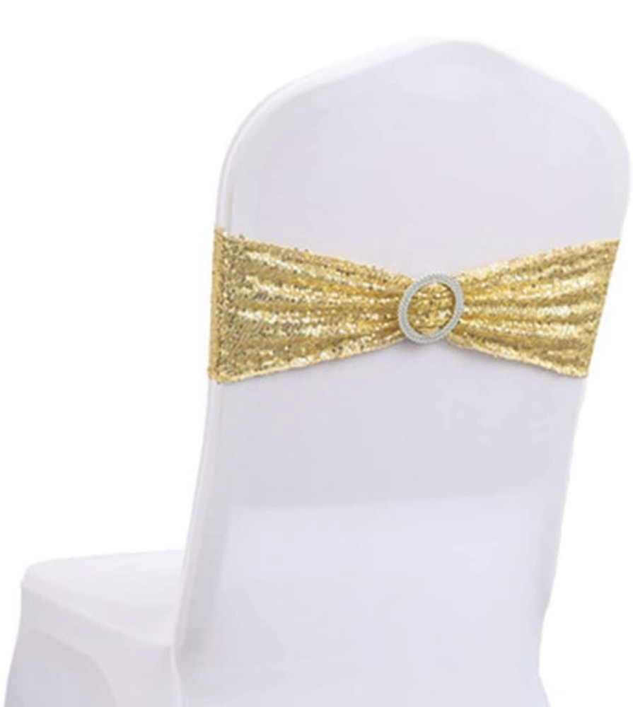 Snioreta Pack of 10 Stretch Sequin Chair Sashes Bands Wedding Party – A0127