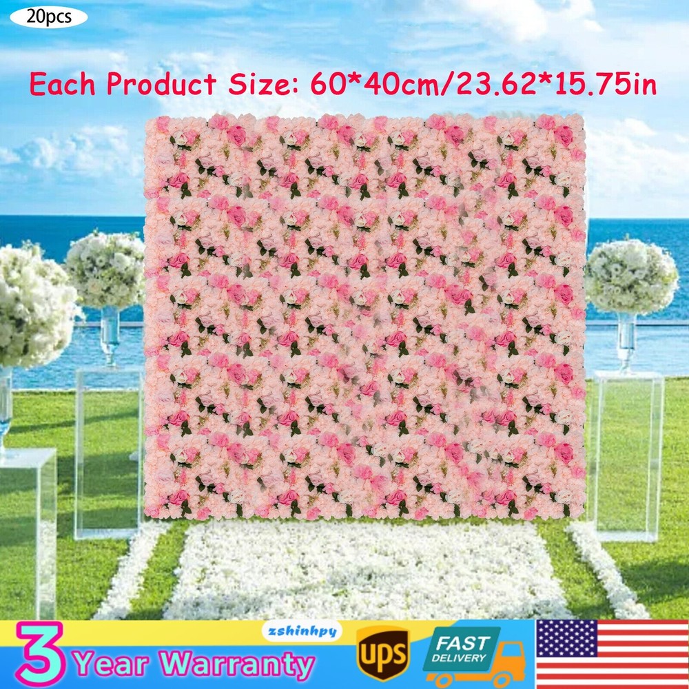 20 Pieces Flower Wall Panel Artificial Floral Backdrop Wall Decoration Backdrop