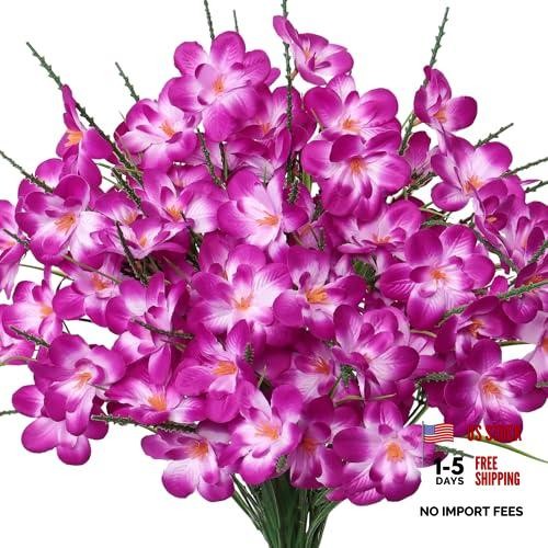 6 PCS Artificial Orchids Flowers,Fake Faux Flowers UV Resistant 6PCS Fuchsia