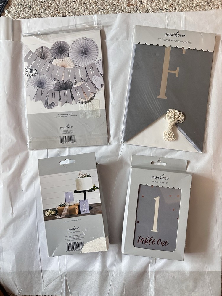 Paperlove Grey Glam «Forever Yours» Banner and Matching Table Numbers Wedding