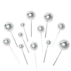 12 SILVER Faux Pearl Balls Cake Topper Picks Cupcake Decorations Wedding Home