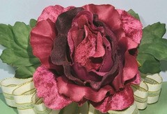Large Deep Red Velveteen Silk Rose & Bow Corsage Princess «Kachi» Garden Flower