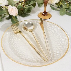 10 Round 9″ CLEAR Hammered Plastic Salad DINNER PLATES Glitter Gold Rim Party