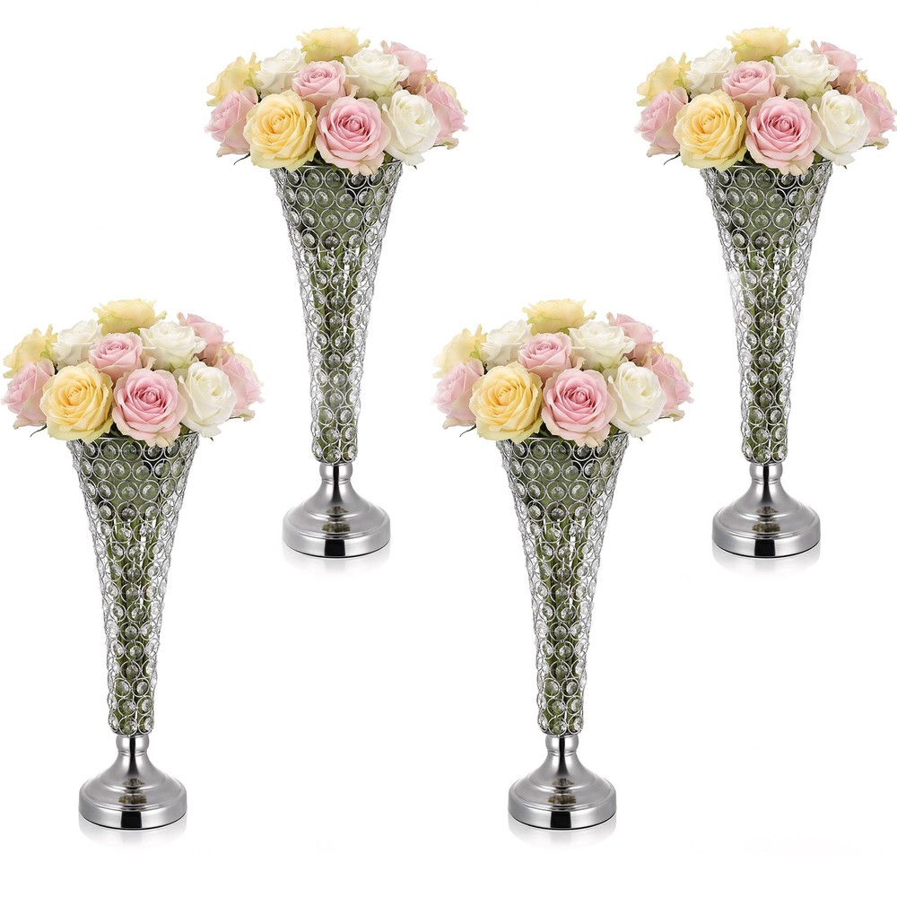 VEVOR 4 PCS Crystal Wedding Flower Vase 20in Tall Table Centerpieces Silver