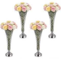VEVOR 4 PCS Crystal Wedding Flower Vase 20in Tall Table Centerpieces Silver