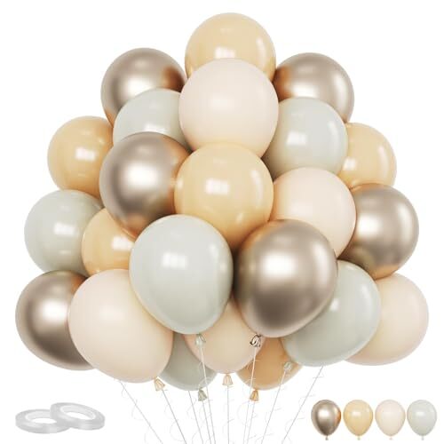 Beige Balloons Set, 60PCS Nude Birthday Balloons, 12Inch Sand White Beige Gold