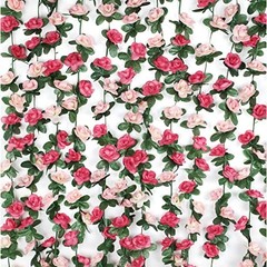 2Pcs 16.4Ft Flower Garland Artificial Rose Vines for Bedroom, Cute 2 Pcs Pink