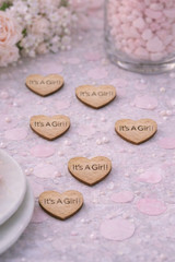 100 qty 1″ It’s A Girl! Wood Hearts Table Confetti Wooden Baby Shower