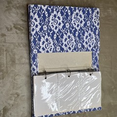 Vtg Blue White Floral Lace Photo Album 3-Ring Binder Grannycore Cottage-core