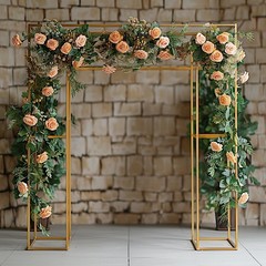 7.5 ft tall 3D Gold Rectangular Metal Wedding Arch Backdrop Stand Decorations