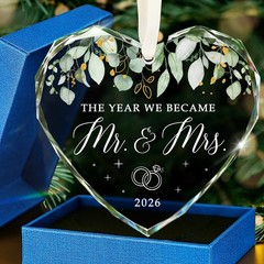 Mr and Mrs 2026 Wedding Ornament Heart Glass Bridal Shower Gift