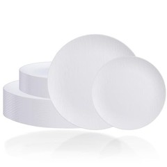 WONDERFUL 32pcs Plastic Plates Reusable Unbreakable Dinnerware Set Dishes White