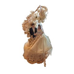 Vintage 1950s Wedding Cake Topper Bride Groom Dated 1/5/1952 Mid Century Decor
