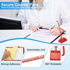 6 Pcs Secure Pen with Adhesive Chain and Security Pen Holder, Red