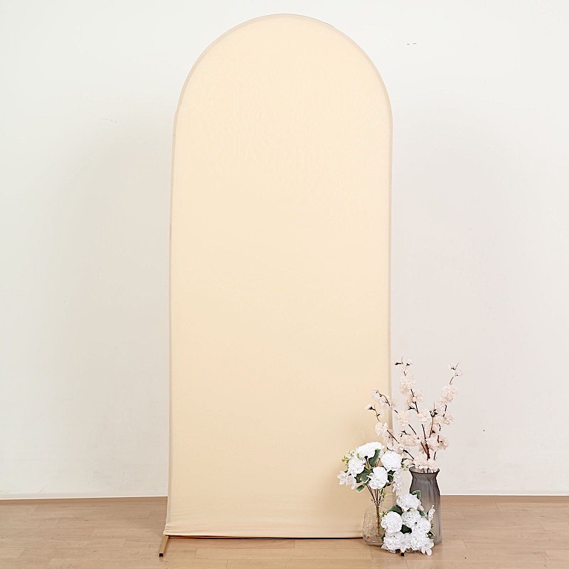 6 ft BEIGE Matte Fitted Spandex Round Top Arch Backdrop STAND COVER Party