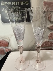 Pair Mega GIANT 40oz/16» Tall CHAMPAGNE Toasting FLUTES Clear Crystal/Pink Stem