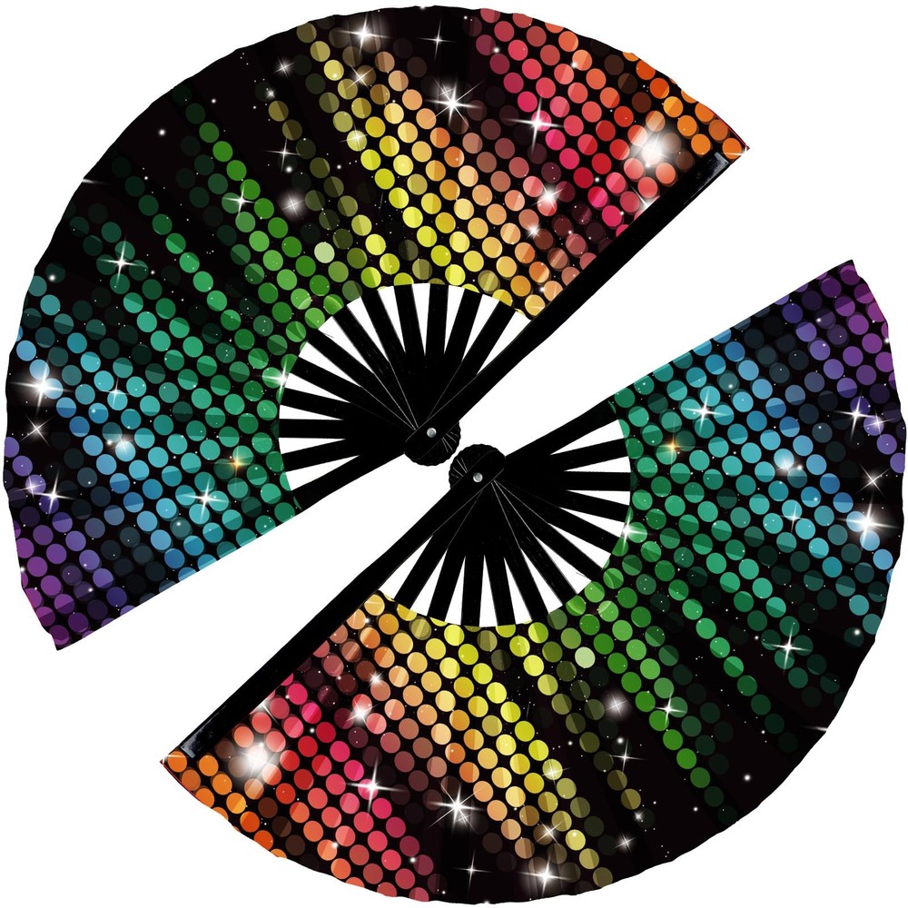 Maitys 2 Pcs Large Clap Fans for Line Dancing 13 Flash Pattern, Multi Color