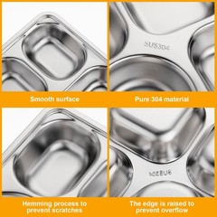 Foaincore 8 Pack 304 Stainless Steel Divided Plates Rectangular Portion Control