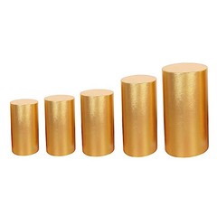 5 GOLD Fitted Metallic Spandex Cylinder Display STAND COVER Set Party Events
