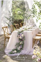 Ling’s Moment Eucalyptus Garland with Flowers, 6FT Wedding Table Decor, Purple