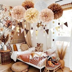 Boho Baby-Shower White-Brown Champagne Party-Decorations Brown White Champagne