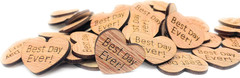 Wooden Heart Confetti ~ Best Day Ever! ~ Wood Hearts, Wood Confetti Engraved Lov