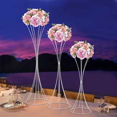 3Pcs Modern Silver Metal Flower Stand for Wedding Table Centerpieces Decor