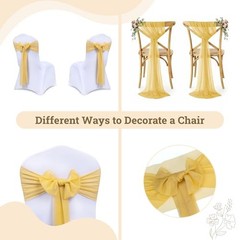MDS Pack of 50 Chiffon Chair Sashes Bows for Wedding Events 50 pcs Gold