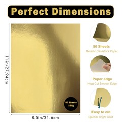 Gold Cardstock Paper 50 Sheets, 8.5×11 Inch Premium 92lb/250GSM Glossy Metall…