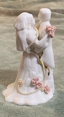 Custom Wedding Cake Topper Bride Groom Pink Roses Pearls White Gold Accents OOAK