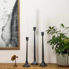 Iron Taper Candle Holder Set of 3 – Decorative Tall Black & Silver