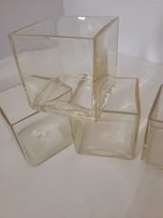 VTG Set Of 6 Glass Square Candle 2.5″ Amber Tint Clear MCM Glasses Bar Raw Edge