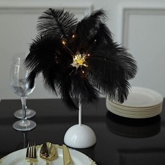 15″ Ostrich Feather LED TABLE LAMP Centerpiece Battery Operated Desk Light Party