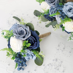Elegant Navy Blue & White Bridesmaid Bouquet Set of 8 for Weddings