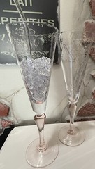 Pair Mega GIANT 40oz/16» Tall CHAMPAGNE Toasting FLUTES Clear Crystal/Pink Stem
