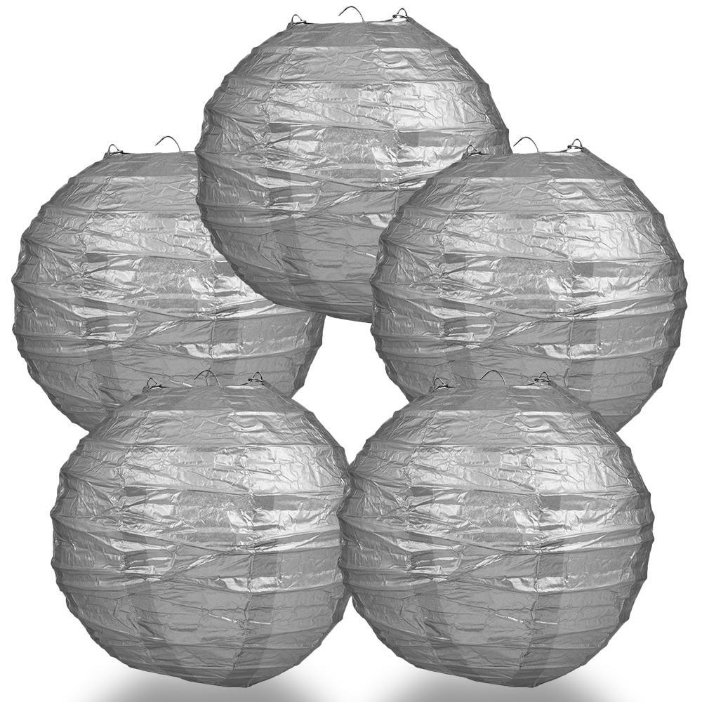 5 PACK | 12″ Silver Crisscross Ribbing, Hanging Paper Lantern Combo Set