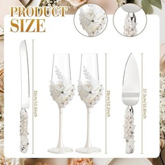Champagne Flutes Cake Knife Server Set Wedding Gift Pearl Design Toasting New