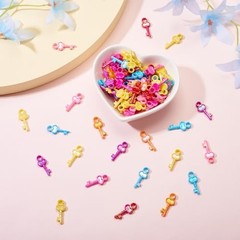 Pandahall 100pcs Mini Acrylic Skeleton Key Charms Pendants Mixed AB Color