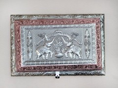 Handcrafted Wooden Dry Fruit Box 6 Section Metal Embossed Elephant Gift Storage