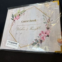 White Marble Colored Hardcover Floral Guest Book «Wishes & Thoughts» Pink & Gold