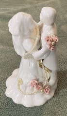 Custom Wedding Cake Topper Bride Groom Pink Roses Pearls White Gold Accents OOAK