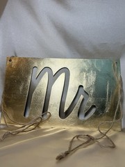 David Tutera Mr & Mrs Chair Signs Table Decoration Set Gold Gray Wedding 3pc