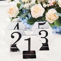 5 SILVER 5″ Hexagon ACRYLIC STANDS TABLE NUMBERS Sign Holders Party Decorations